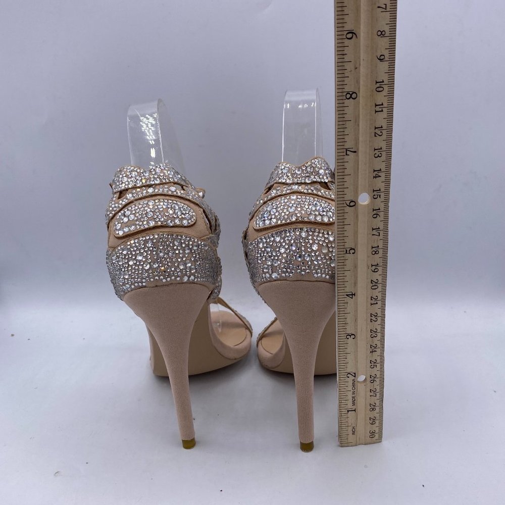 FSJ Nude Rhinestone Stiletto Heels Bridal Sandals - Picture 7 of 15